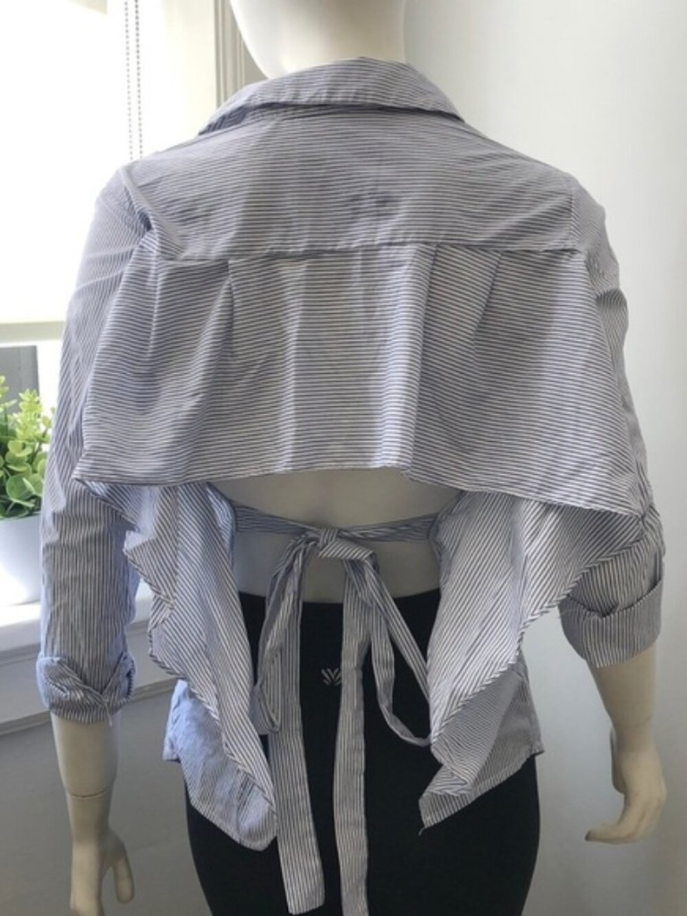 Sunday Stevens Button Down Open Back Striped Top